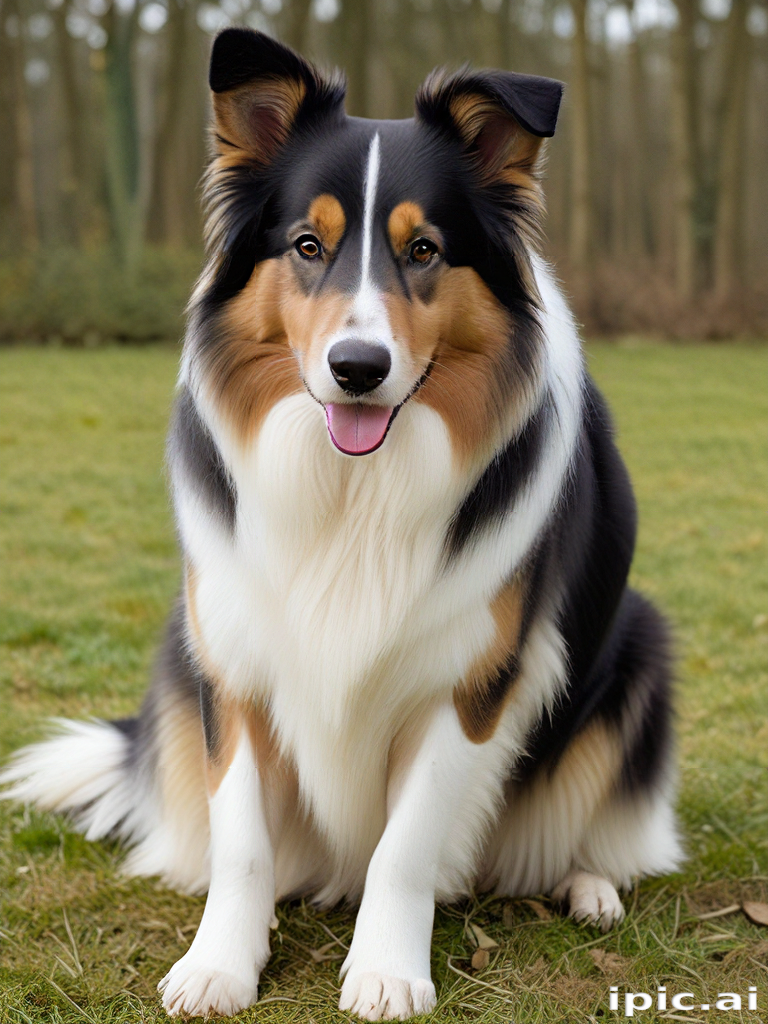 A Beautiful Collie Dog Sitting Gracefully in a Green Park Setting