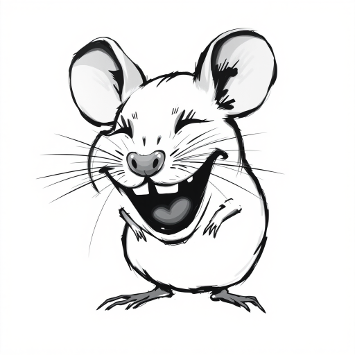 Abstract black and white acrylic portrait of an over exaggerated laughing (mouse). Minimalism style. White background.