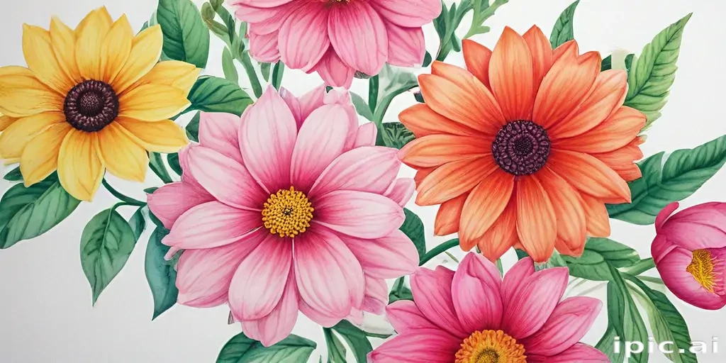 drawings of flowers with color