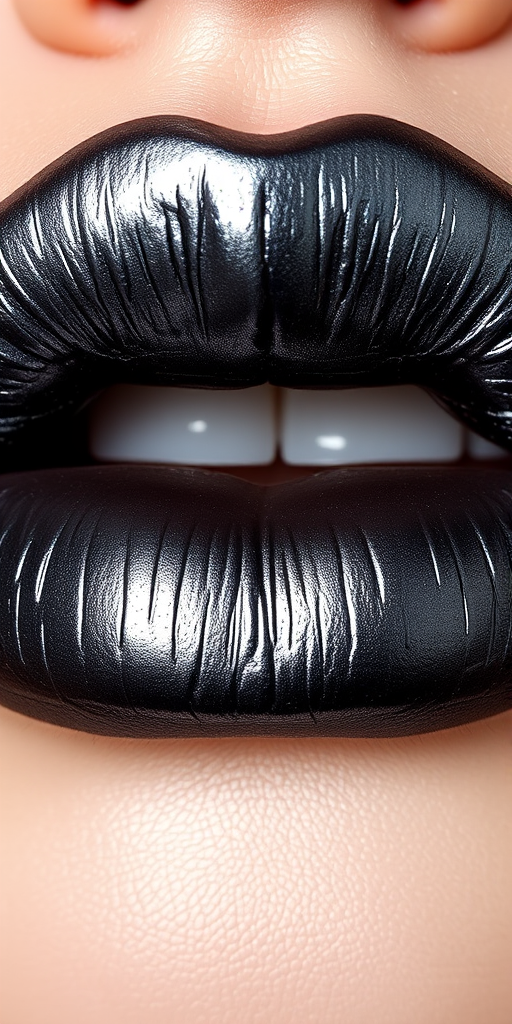 Metallic gunmetal lip cream "Liquid Steel" with intense pigmentation and foiled finish, perfect for futuristic and edgy makeup looks, smooth and non-drying application