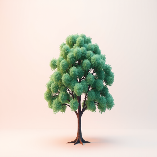 create a simplistic low-poly tree in a minimalistic environment with soft pastel colors, DSLR camera, f/2.8 aperture, ISO 100, 50mm lens, top-down view, studio lighting, high-resolution rendering