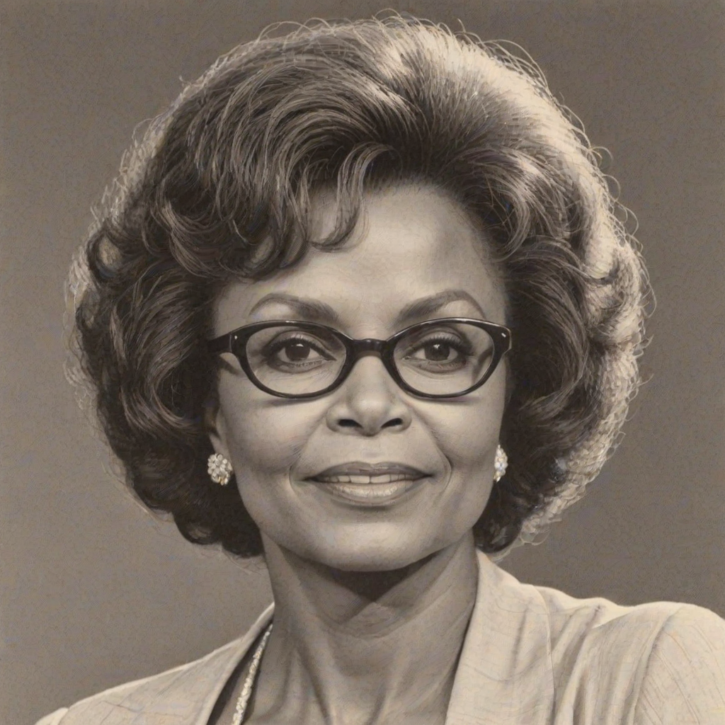 Elegant Leslie Uggams, pencil sketch, portrait of Delightful woman 1973s in glasses, hair style beatnik, outline, clear lines, fine lines, 8k