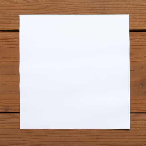 A clean, blank sheet of paper on a wooden surface, captured with a Canon EOS R5, 50mm lens, f/1.8 aperture, ISO 100, natural lighting, top-down view to emphasize texture and color contrast.