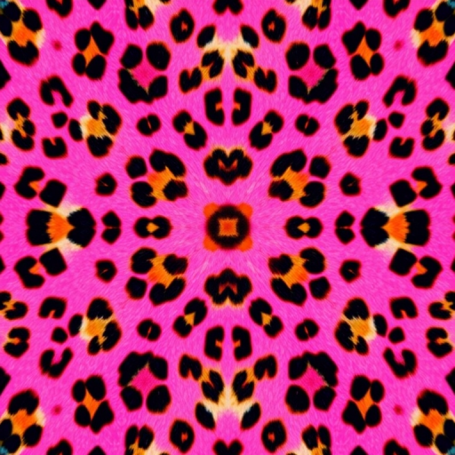 leopard print pattern on a bright pink background, high-resolution, macro lens, f/2.8 aperture, ISO 100, 50mm lens, studio lighting, symmetrical composition, vibrant colors