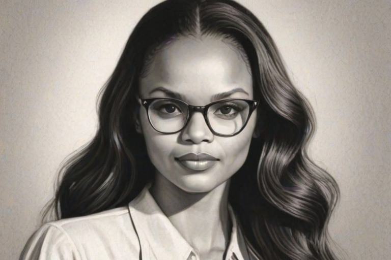 Comely Samantha Mumba, pencil sketch, portrait of Ravishing woman 1944s in glasses, hair style beatnik, outline, clear lines, fine lines, 8k