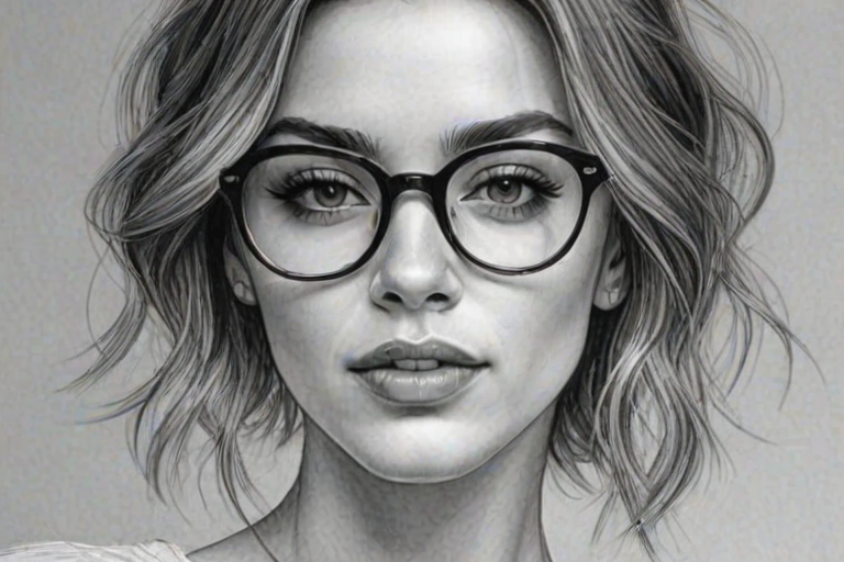 Exquisite Arielle Vandenberg, pencil sketch, portrait of Attractive woman 1922s in glasses, hair style beatnik, outline, clear lines, fine lines, 8k