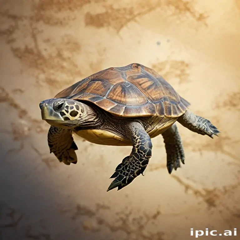 A Majestic Turtle Gracefully Gliding Through the Air Above a Soft ...