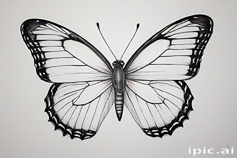 Intricate Black and White Illustration of a Beautiful Butterfly Design