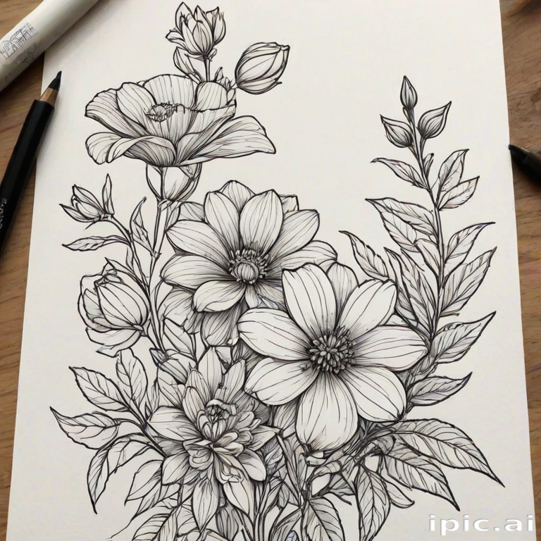 line work flowers