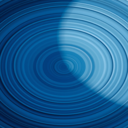 Create an abstract circular pattern with concentric rings in various shades of blue, using a Canon EOS R5 camera, 50mm lens, f/1.8 aperture, ISO 100, 1/60s shutter speed, taken from a direct overhead view, in high dynamic range style to enhance depth and clarity.