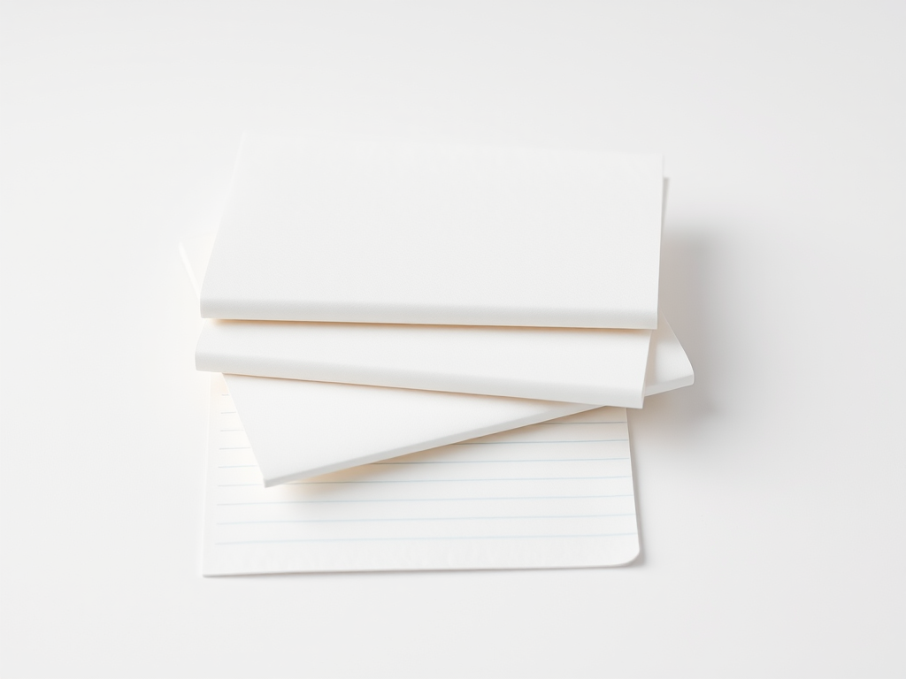 create a high-resolution image of three blank sheets of lined paper stacked slightly askew on a clean white background, use a Canon EOS 5D Mark IV, aperture f/4, shutter speed 1/100 sec, ISO 100, focus on the texture of the paper
