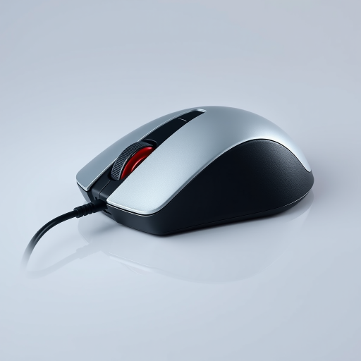 Create a high-resolution vector graphic of a computer mouse with a smooth cord, using a 50mm lens at f/4, ISO 100, in a studio setting with soft lighting to enhance details and reflections.