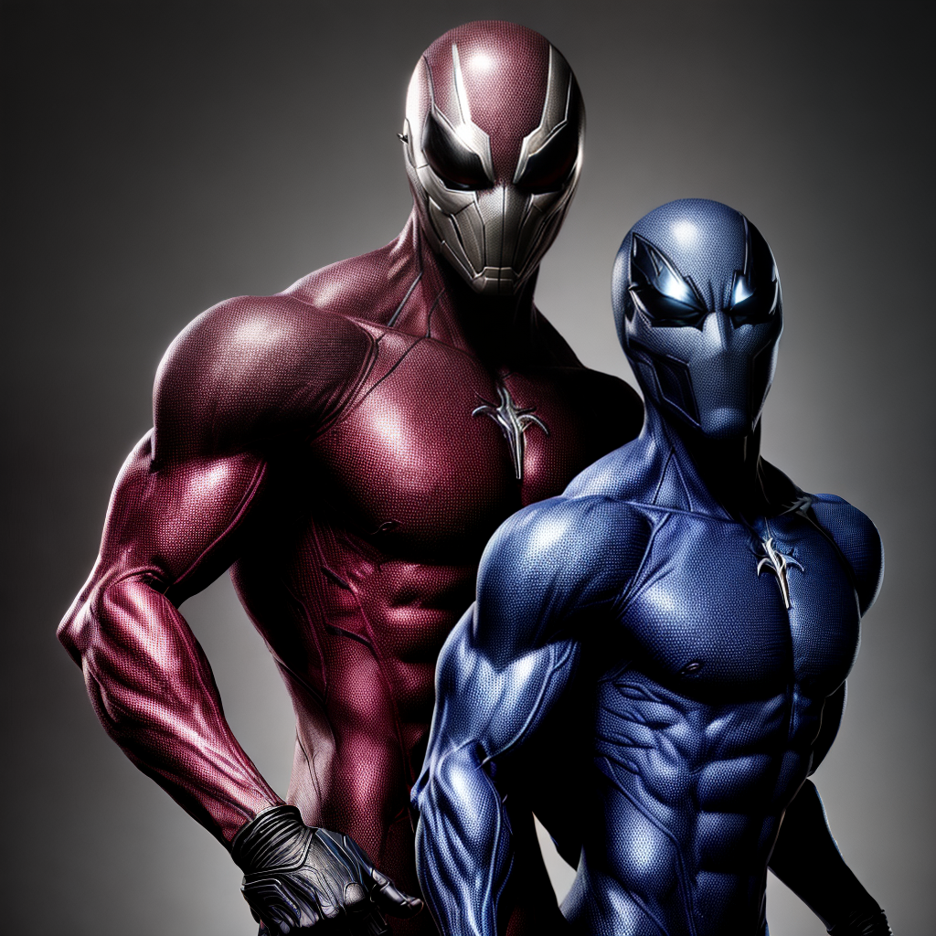 Two Male slender slim thin symbiotes with sinewy muscles