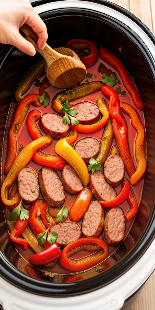 italian sausage and peppers in a crock pot
