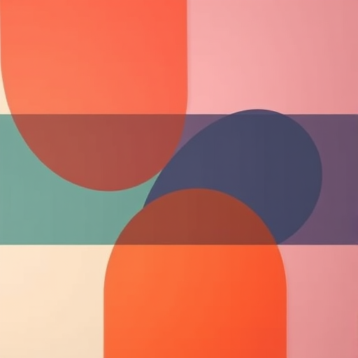 Create an abstract geometric design featuring overlapping shapes and a harmonious color palette, captured with a Canon EOS R5 at f/5.6, ISO 100, 1/125s, in a high-resolution studio setting.