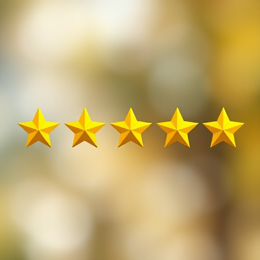 create an image of five yellow stars in a straight line with a soft focus background, using a DSLR camera with a 50mm lens, aperture set to f/2.8, shutter speed of 1/200 seconds, and ISO 100, natural lighting for enhanced quality