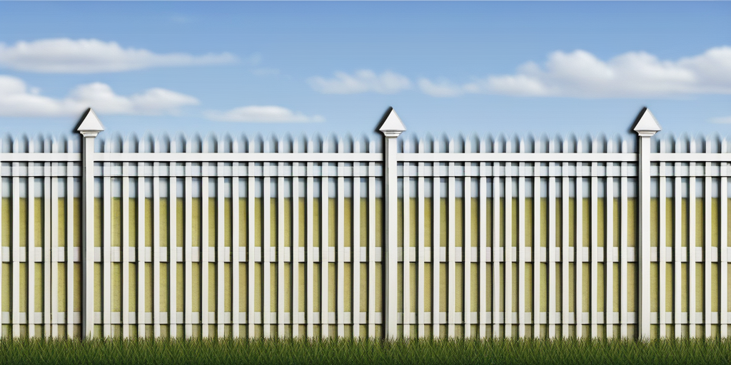 White Picket Fence Against a Clear Blue Sky and Green Grass