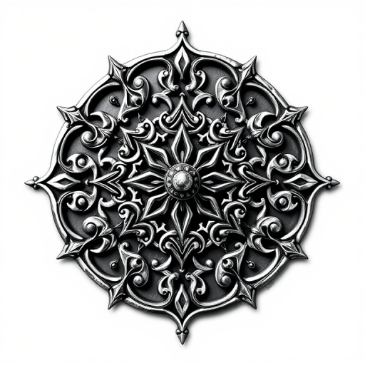 Create a highly detailed black and white illustration of an intricate mystical symbol with swirling patterns and organic shapes, captured with a DSLR camera at f/4, ISO 100, 1/125s, using a macro lens to emphasize texture and depth, shot from a straight-on perspective to highlight symmetry.