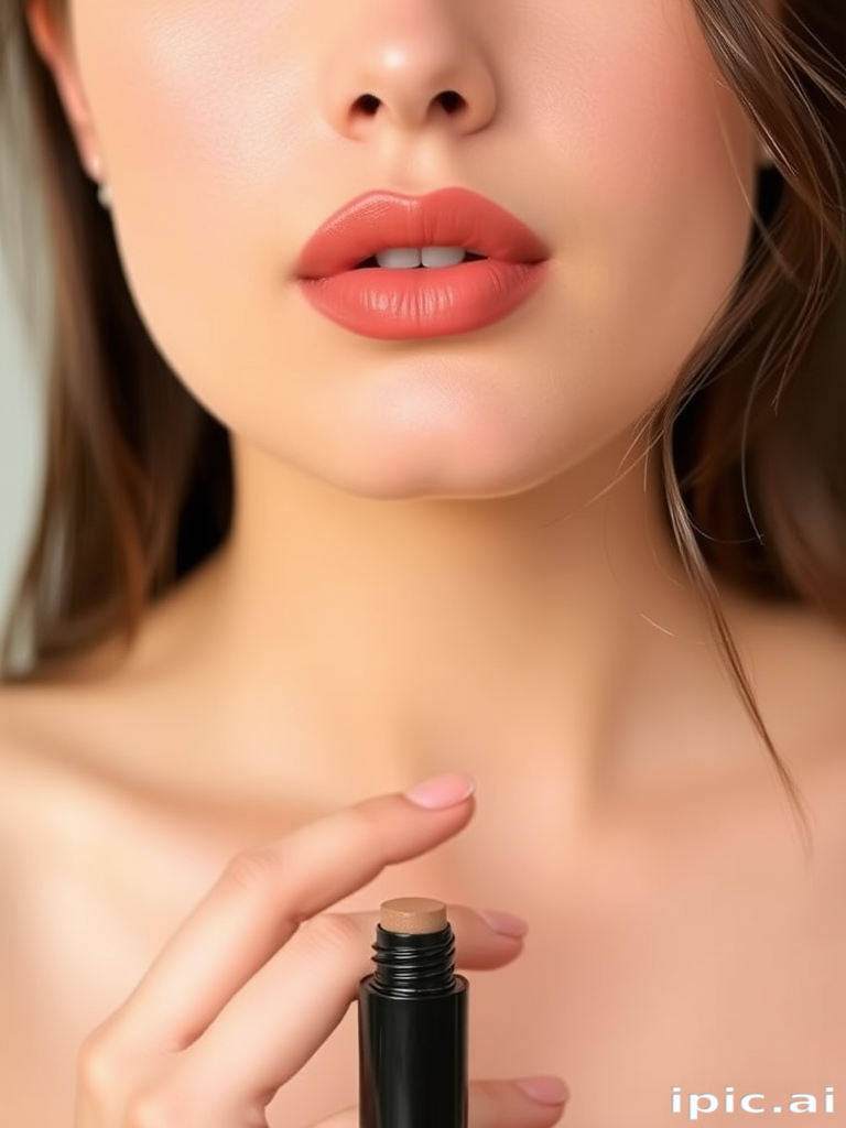 Natural "Nude Whisper" lip tint with sheer coverage, enhancing natural lip color with a hint of warmth, perfect for everyday minimalist makeup looks