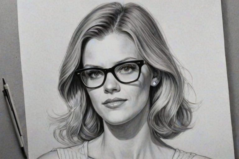 Sublime Brooklyn Decker, pencil sketch, portrait of Pleasing woman 1932s in glasses, hair style beatnik, outline, clear lines, fine lines, 8k