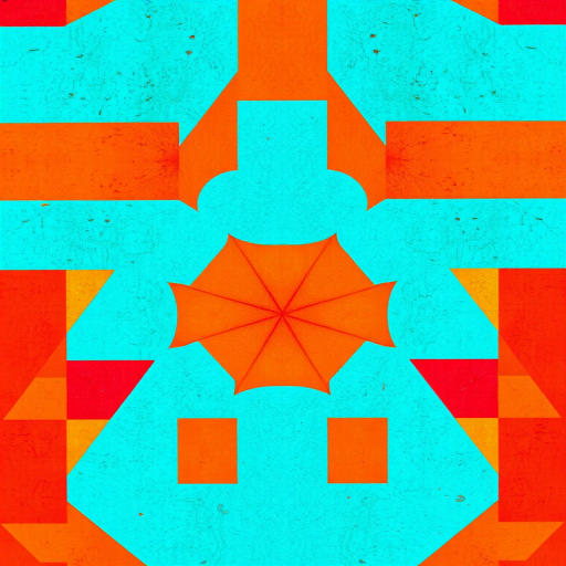 abstract geometric pattern in vibrant colors of orange, turquoise, and red with a textured look, shot with a DSLR camera, ISO 100, f/8 aperture, 50mm lens, top-down view, vibrant color profile