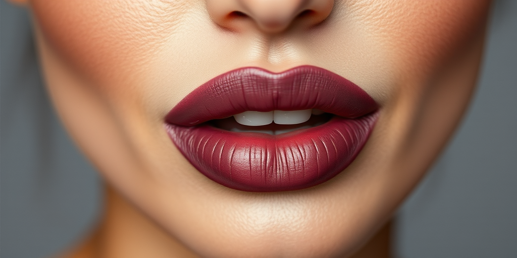 Elegant matte mauve lips featuring a subtle ombre effect, expertly lined and shaped to perfection, exuding sophistication in a high-fashion editorial style photograph