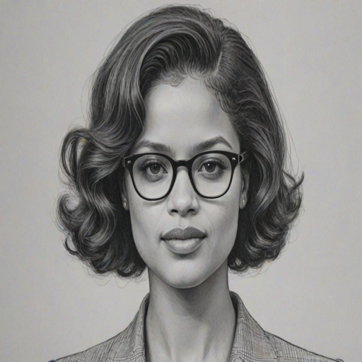Fetching Gugu Mbatha-Raw, pencil sketch, portrait of Ravishing woman 1939s in glasses, hair style beatnik, outline, clear lines, fine lines, 8k