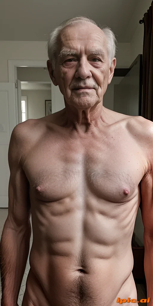shirtless old man