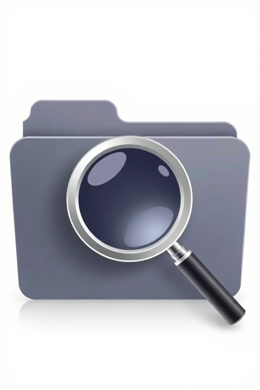 Create a clean and modern icon of a folder with a magnifying glass overlay, using soft gradients and a minimalistic design, shot in high resolution with a 50mm lens at f/2.8, ISO 100, natural lighting, in a studio setting.