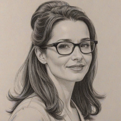 Ravishing Kristin Davis, pencil sketch, portrait of Resplendent woman 1965s in glasses, hair style beatnik, outline, clear lines, fine lines, 8k