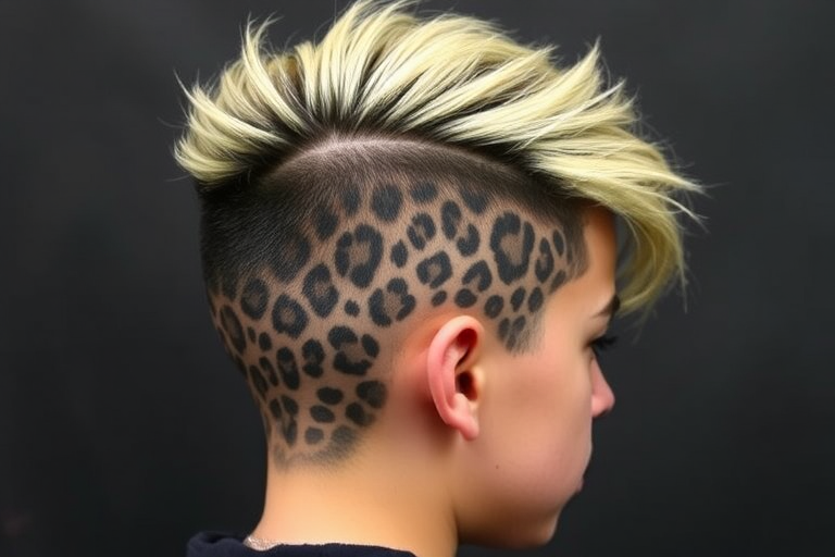 Fierce leopard print undercut, named "Wild Instinct," features a bold animal pattern shaved into short sides with longer, contrasting locks on top