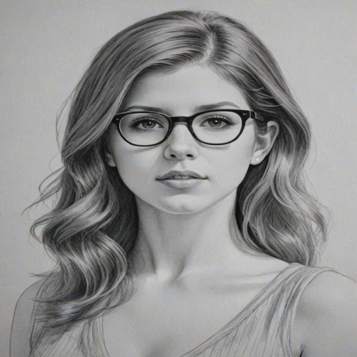 Alluring Anna Kendrick, pencil sketch, portrait of Comely woman 1921s in glasses, hair style beatnik, outline, clear lines, fine lines, 8k