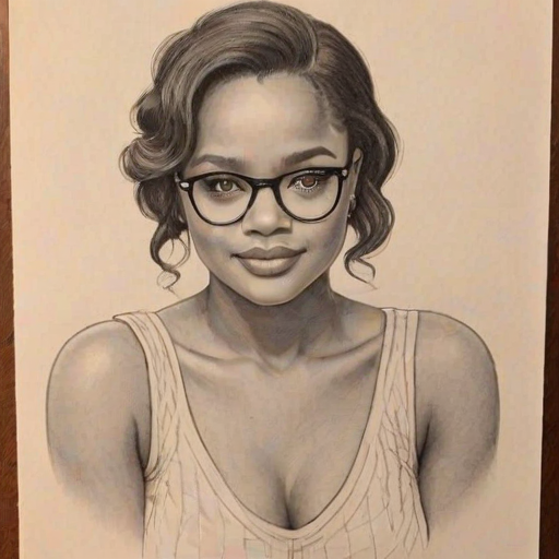 Comely Kyla Pratt, pencil sketch, portrait of Stunning woman 1921s in glasses, hair style beatnik, outline, clear lines, fine lines, 8k