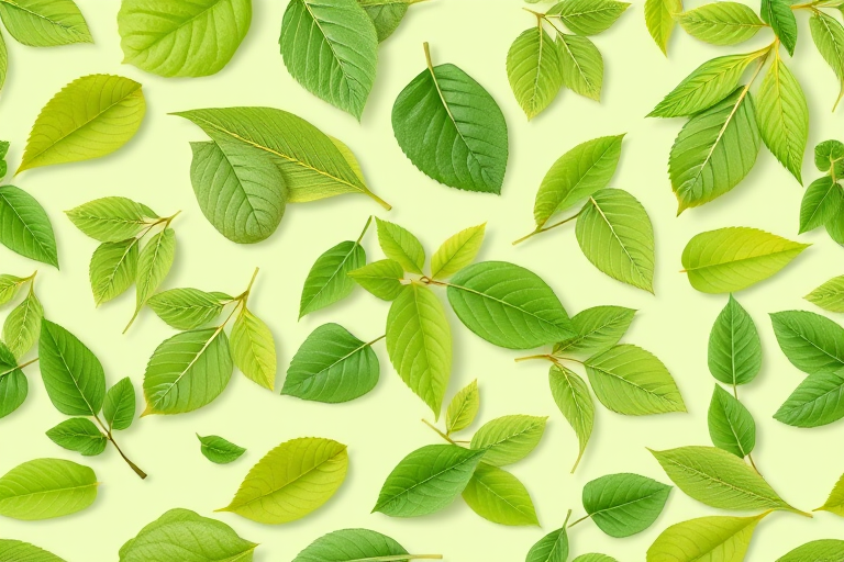 Regenerate a seamless pattern design featuring various green leaves on a light green background, shot using a DSLR camera with a 50mm lens, f/2.8 aperture, 1/125 sec shutter speed, ISO 100, top-down view, natural lighting, high resolution.