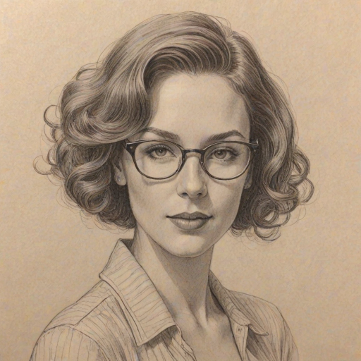 Radiant Brittany O'Grady, pencil sketch, portrait of Wonderful woman 1931s in glasses, hair style beatnik, outline, clear lines, fine lines, 8k