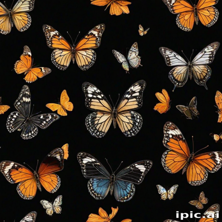 butterflies in black background
