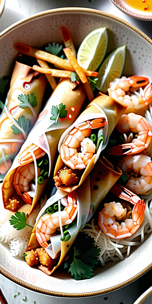 shrimp egg roll in a bowl