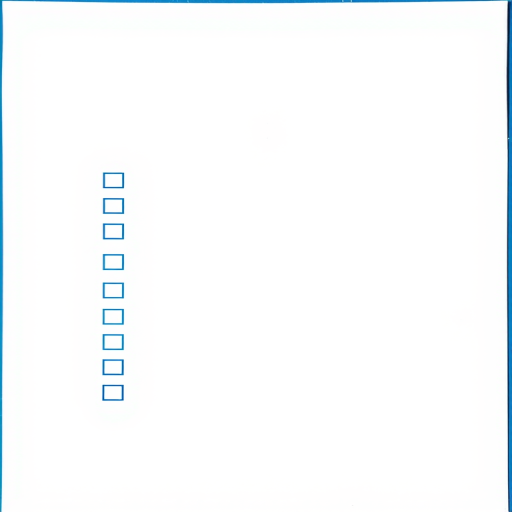 Create a clean and professional checklist document with a white background, blue border, and checkboxes, using a high-resolution digital camera at f/2.8 aperture, ISO 100, 50mm lens, top-down view, soft natural lighting.