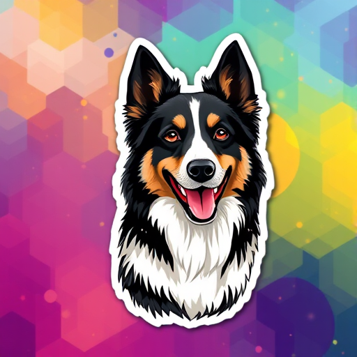 this image is sticker, 3D black and white alaskan shepherd, colorful background