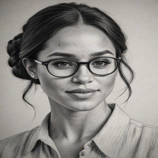 Sublime Meghan Markle, pencil sketch, portrait of Dazzling woman 1924s in glasses, hair style beatnik, outline, clear lines, fine lines, 8k