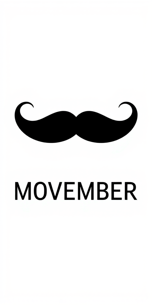 Create a high-quality graphic of a bold black mustache with the word "MOVEMBER" in a modern, sans-serif font beneath it, using a DSLR camera with a 50mm lens at f/2.8, 1/100 sec shutter speed, and ISO 100, captured from a straight-on view with soft lighting to enhance clarity and contrast.