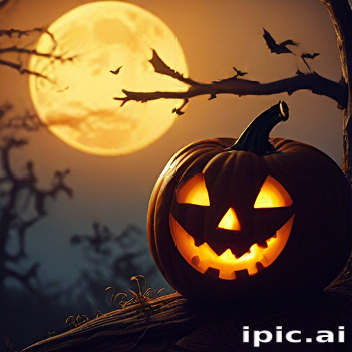 Spooky Halloween Night with a Glowing Jack-o'-Lantern Under Full Moon