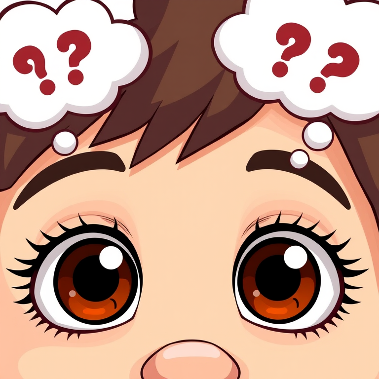 Illustration of two cartoon-style eyes with thought bubbles above them, high-resolution, close-up view, soft focus, natural lighting, DSLR camera, aperture f/2.8, ISO 100, shutter speed 1/200s.