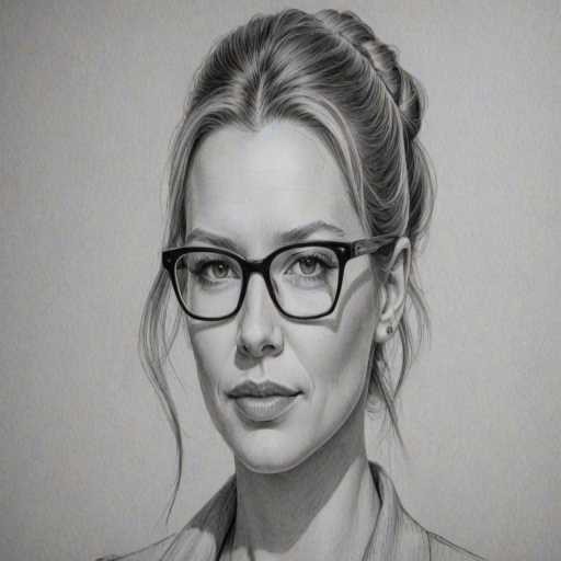 Resplendent Anna Torv, pencil sketch, portrait of Exquisite woman 1961s in glasses, hair style beatnik, outline, clear lines, fine lines, 8k