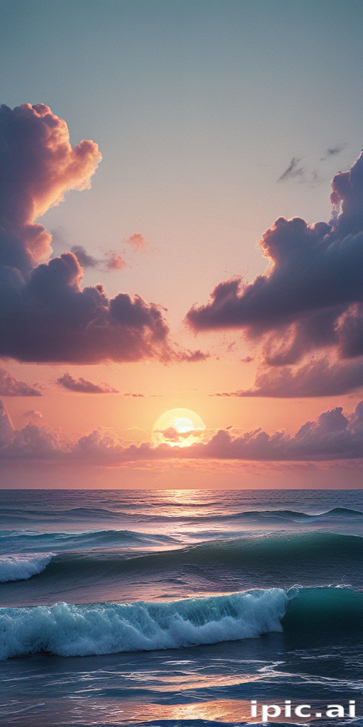 Serene Sunset Over Calm Ocean Waves with Colorful Cloudy Sky