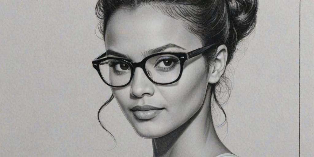Radiant Jessica Lucas, pencil sketch, portrait of Dazzling woman 1941s in glasses, hair style beatnik, outline, clear lines, fine lines, 8k