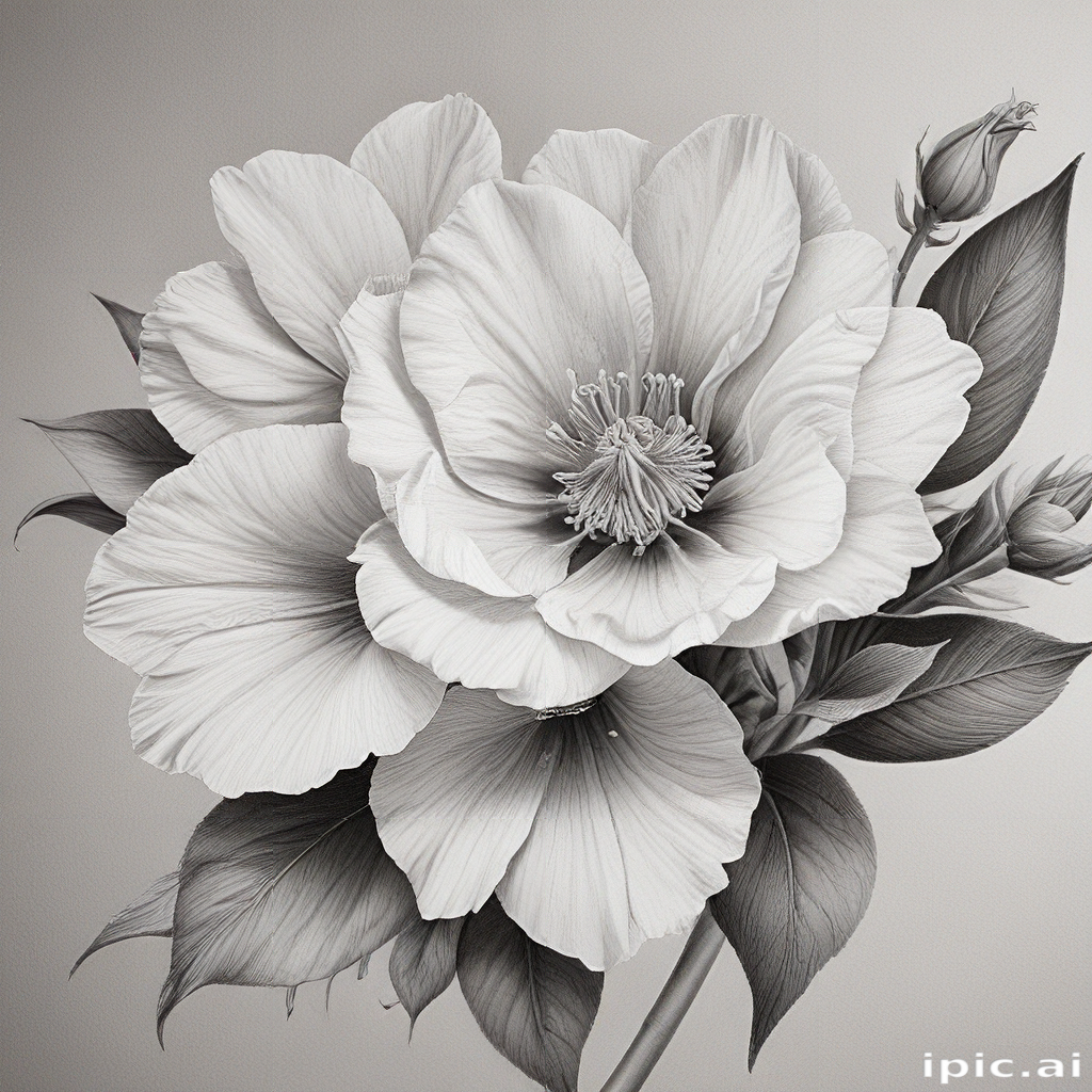 Elegant Black and White Floral Composition Featuring Lush, Detailed ...
