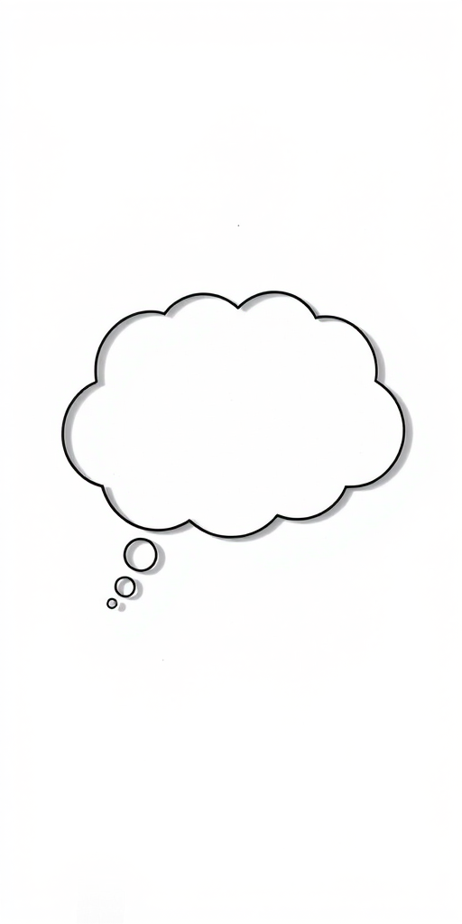 Create a high-resolution image of a blank thought bubble with a smooth outline and clean edges, using a Canon EOS R5 camera, 50mm lens, aperture f/2.8, ISO 100, natural lighting, and a soft-focus background to enhance clarity and detail.
