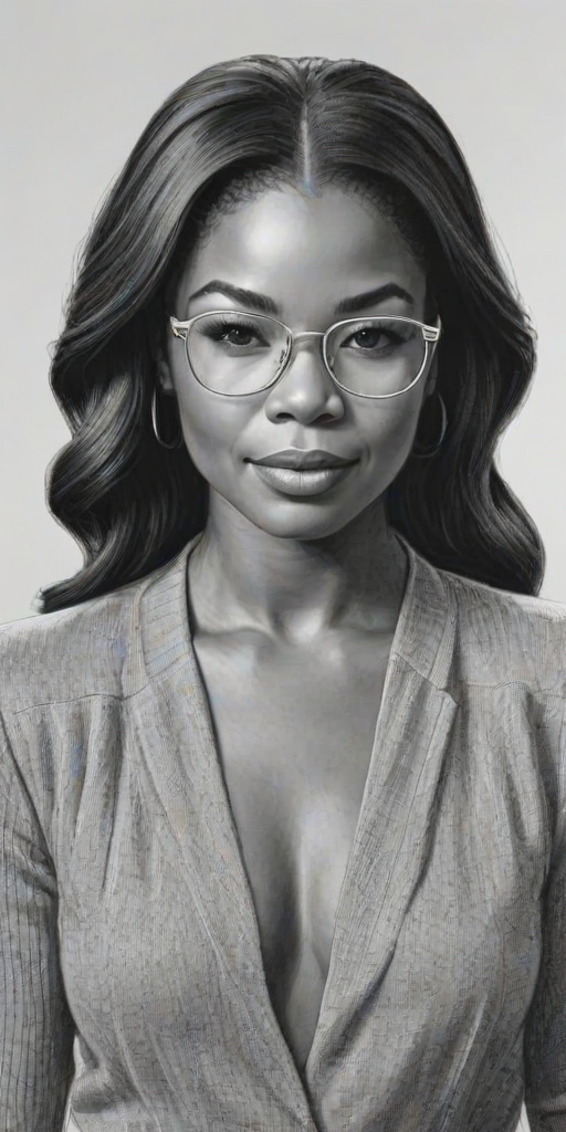 Graceful Gabrielle Union, pencil sketch, portrait of Charming woman 1980s in glasses, hair style beatnik, outline, clear lines, fine lines, 8k
