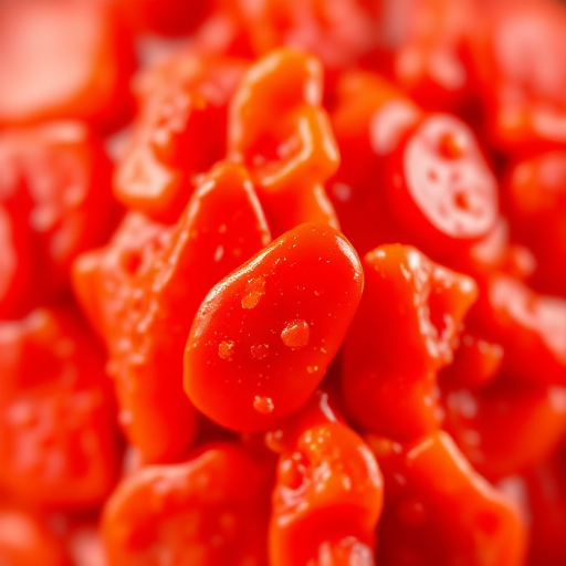 Create a highly detailed illustration of a human liver in a vibrant red and yellow color scheme, utilizing a macro lens with a shallow depth of field, at f/2.8 aperture, ISO 100, 1/60 sec shutter speed, with soft natural lighting to enhance texture and clarity.